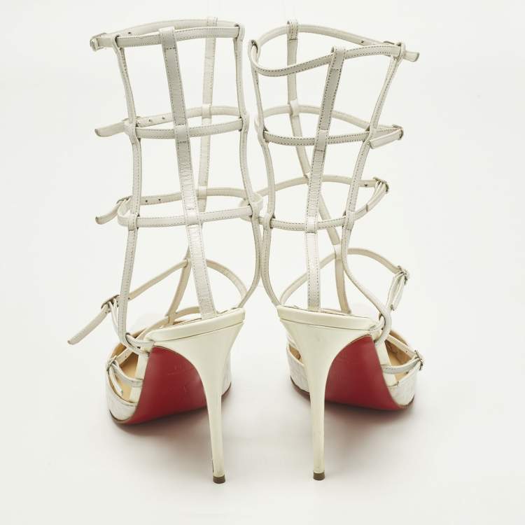 مملوكة مسبقًا Christian Louboutin Kadreyana Size 38 White Leather Ankle Strap Sandals