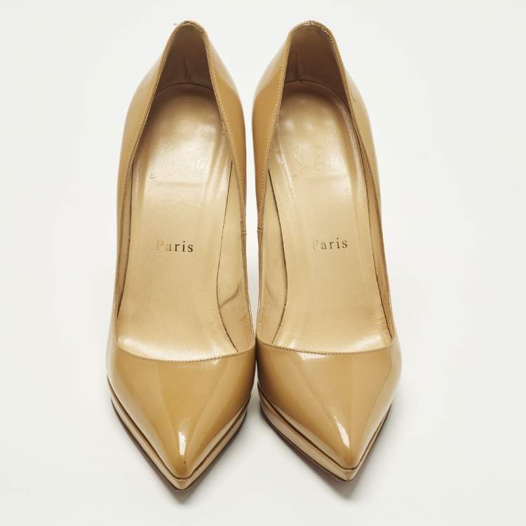 مملوكة مسبقًا Christian Louboutin Pigalle Plato Size 37.5 Beige Patent Leather Pumps