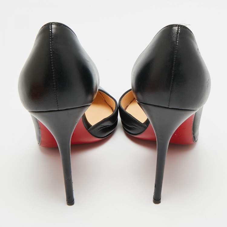 Pre Owned Christian Louboutin Iriza Size 37.5 Black Leather D'orsay Pumps