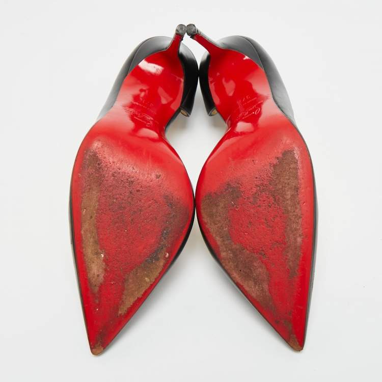 Pre Owned Christian Louboutin Iriza Size 37.5 Black Leather D'orsay Pumps