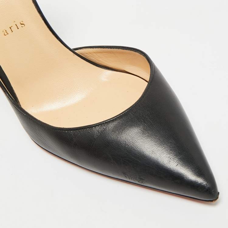 Pre Owned Christian Louboutin Iriza Size 37.5 Black Leather D'orsay Pumps