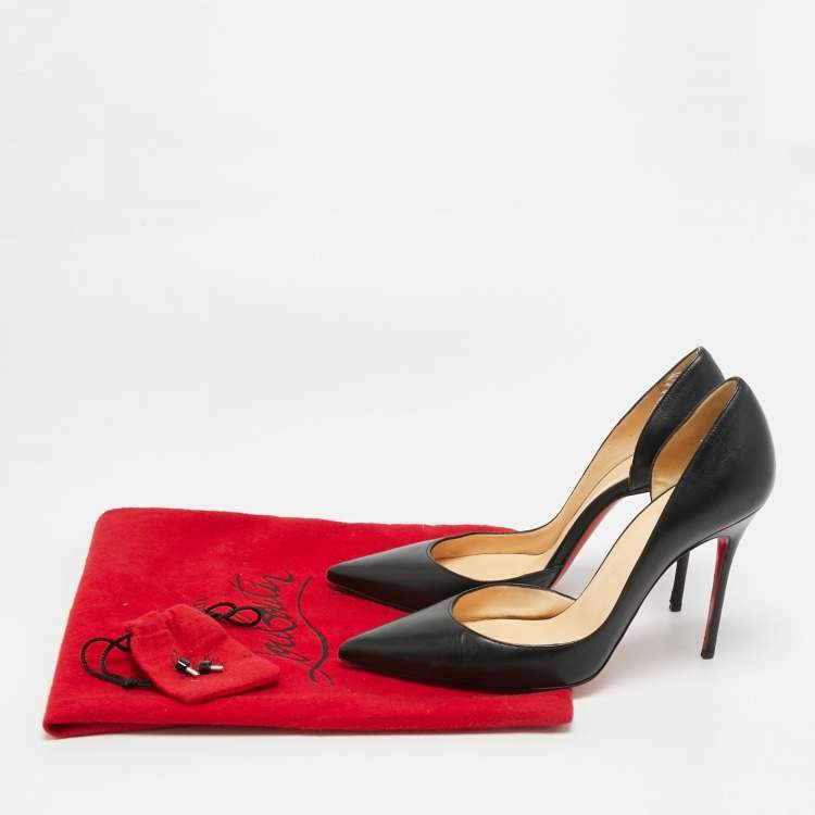 Pre Owned Christian Louboutin Iriza Size 37.5 Black Leather D'orsay Pumps