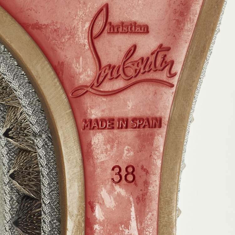 Pre Owned Christian Louboutin Pyraclou Size 38 Silver Glitter and Leather Wedge Sandals