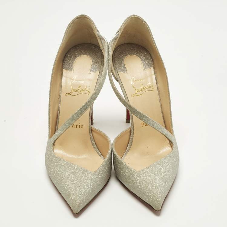 Pre Owned Christian Louboutin Jumping Size 38 Silver Glitter D'orsay Pumps