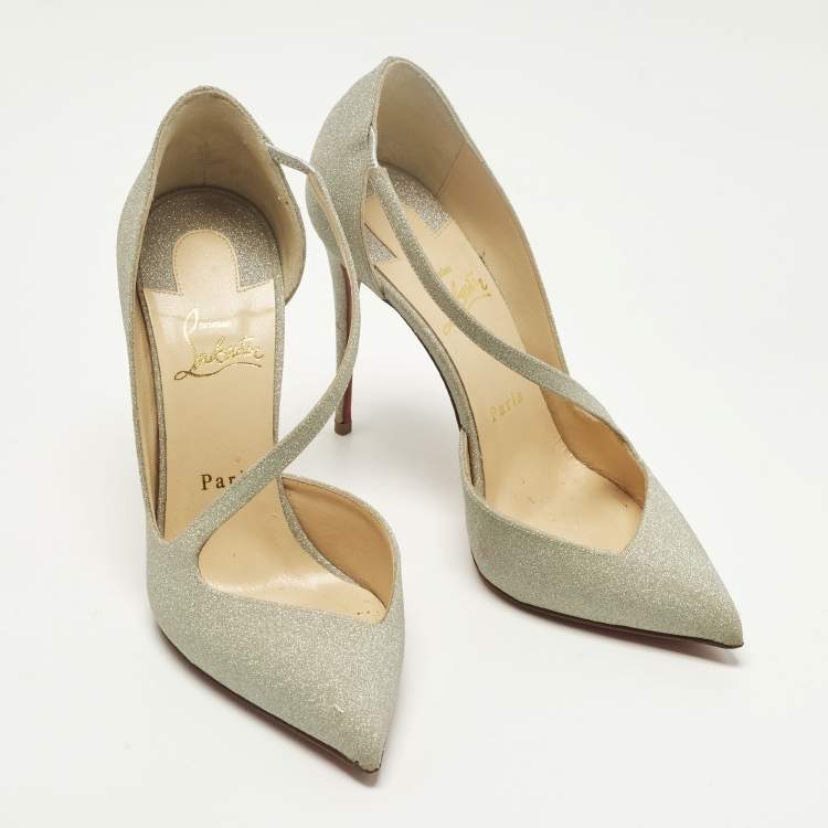 Pre Owned Christian Louboutin Jumping Size 38 Silver Glitter D'orsay Pumps