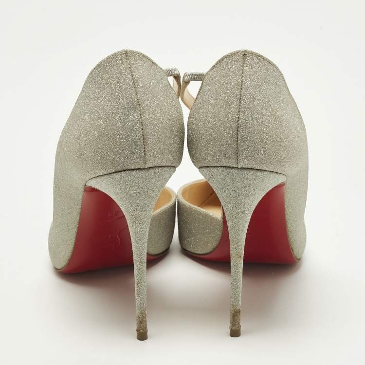Pre Owned Christian Louboutin Jumping Size 38 Silver Glitter D'orsay Pumps