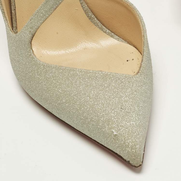 Pre Owned Christian Louboutin Jumping Size 38 Silver Glitter D'orsay Pumps