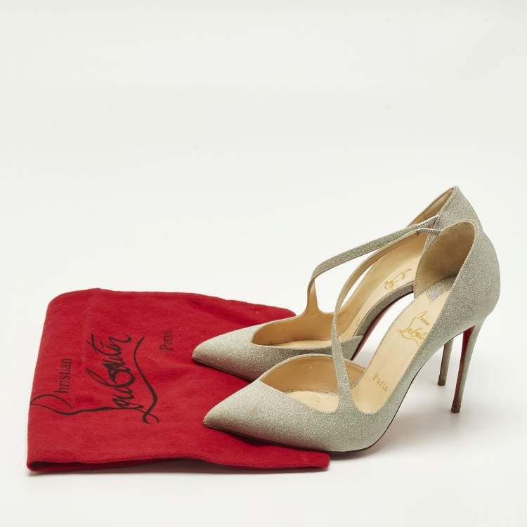 Pre Owned Christian Louboutin Jumping Size 38 Silver Glitter D'orsay Pumps