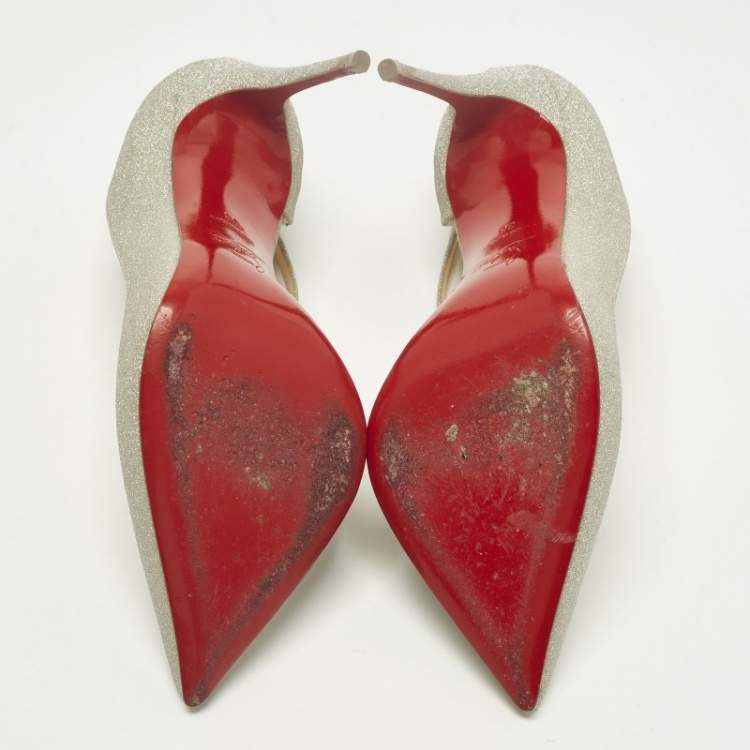 Pre Owned Christian Louboutin Jumping Size 38 Silver Glitter D'orsay Pumps