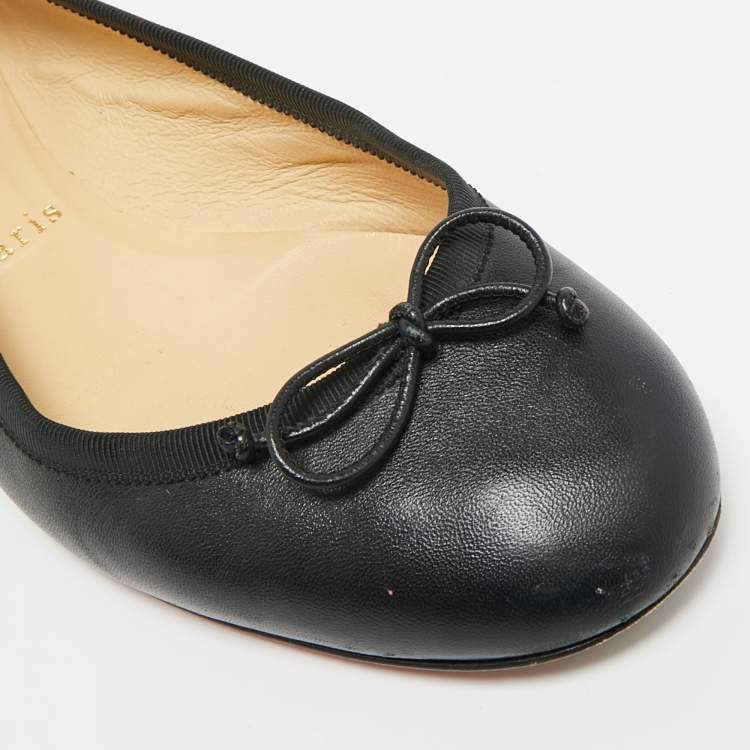 Pre Owned Christian Louboutin La massine Size 36.5 Black Leather Ballet Flats
