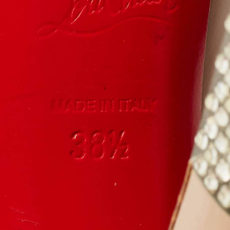 Pre Owned Christian Louboutin Filter Size 38.5 Beige Patent Leather Platform Pumps