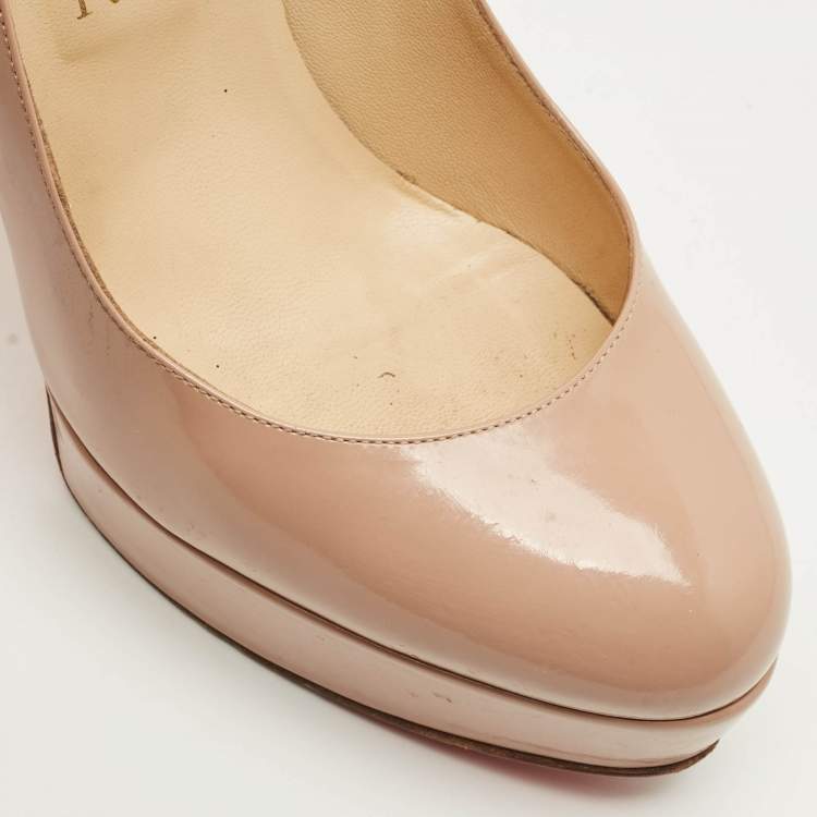 Pre Owned Christian Louboutin Filter Size 38.5 Beige Patent Leather Platform Pumps