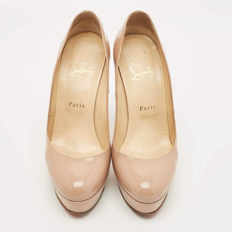 Pre Owned Christian Louboutin Filter Size 38.5 Beige Patent Leather Platform Pumps