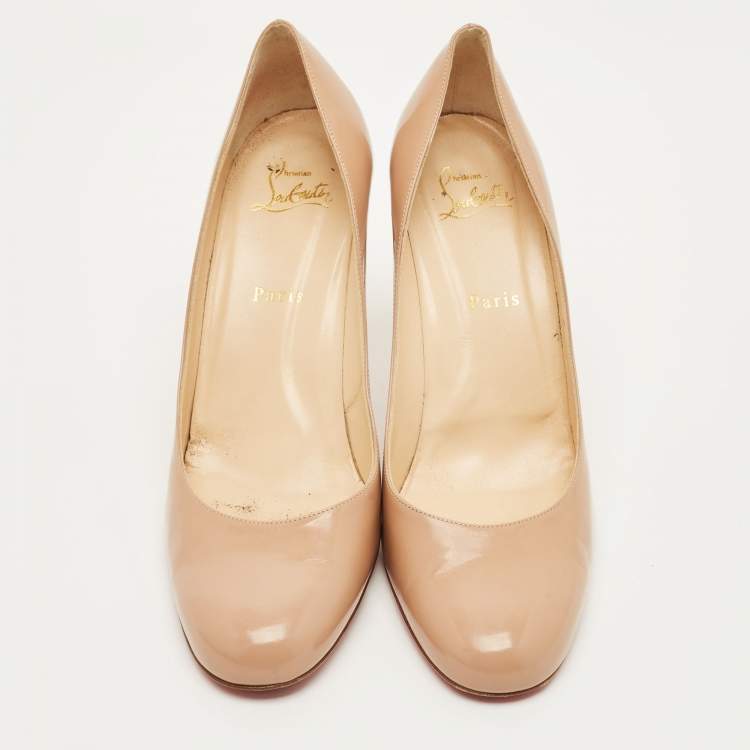 Pre Owned Christian Louboutin Fifi Size 40 Beige Patent Leather Pumps