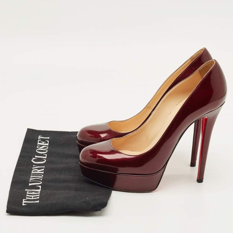 Pre Owned Christian Louboutin Bianca Size 38 Burgundy Patent Leather Platform Pumps