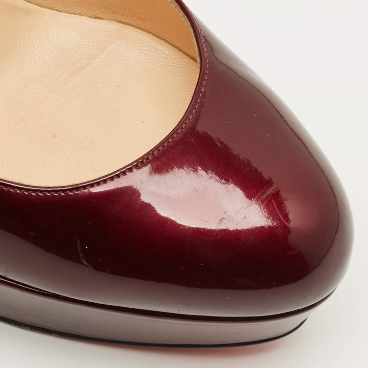 Pre Owned Christian Louboutin Bianca Size 38 Burgundy Patent Leather Platform Pumps