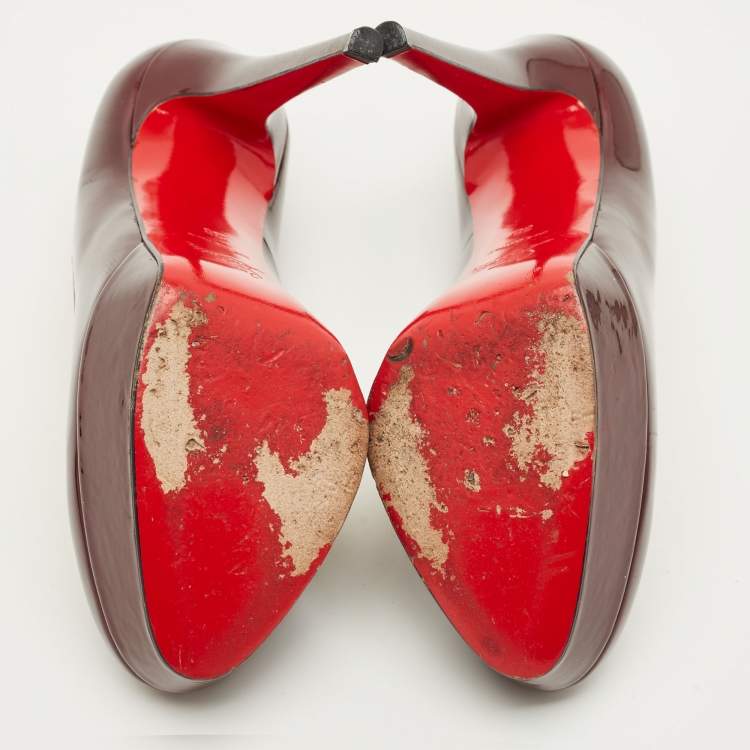 Pre Owned Christian Louboutin Bianca Size 38 Burgundy Patent Leather Platform Pumps