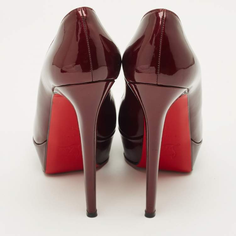 Pre Owned Christian Louboutin Bianca Size 38 Burgundy Patent Leather Platform Pumps