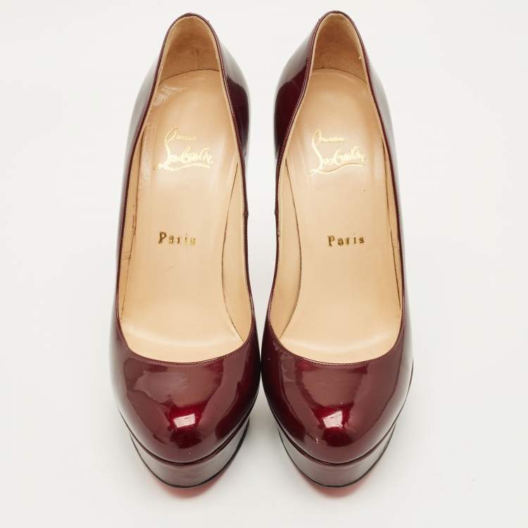 Pre Owned Christian Louboutin Bianca Size 38 Burgundy Patent Leather Platform Pumps