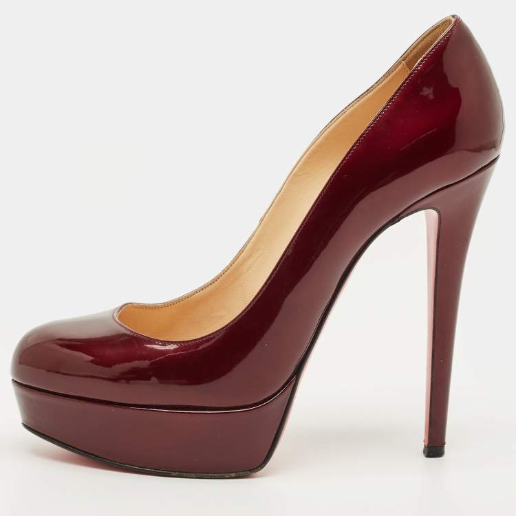 Pre Owned Christian Louboutin Bianca Size 38 Burgundy Patent Leather Platform Pumps