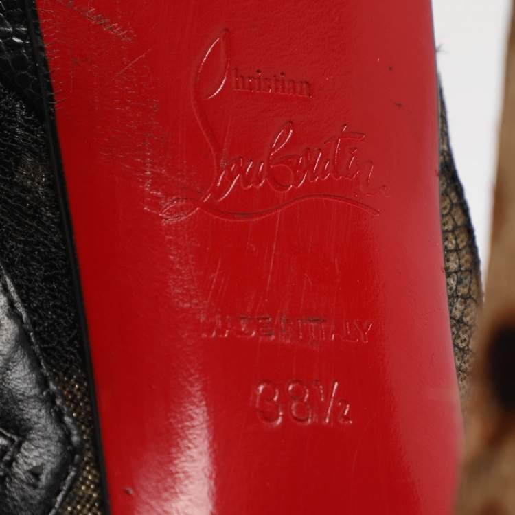 Pre Owned Christian Louboutin Bridget Size 38.5 Black/Brown Lace and Leopard Print Calf Hair Booties