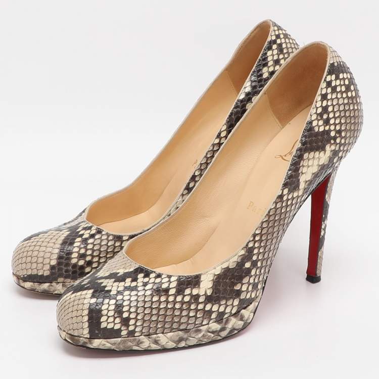 Pre Owned Christian Louboutin Simple Size 38.5 Brown/Beige Python Pumps