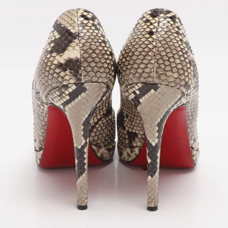 Pre Owned Christian Louboutin Simple Size 38.5 Brown/Beige Python Pumps