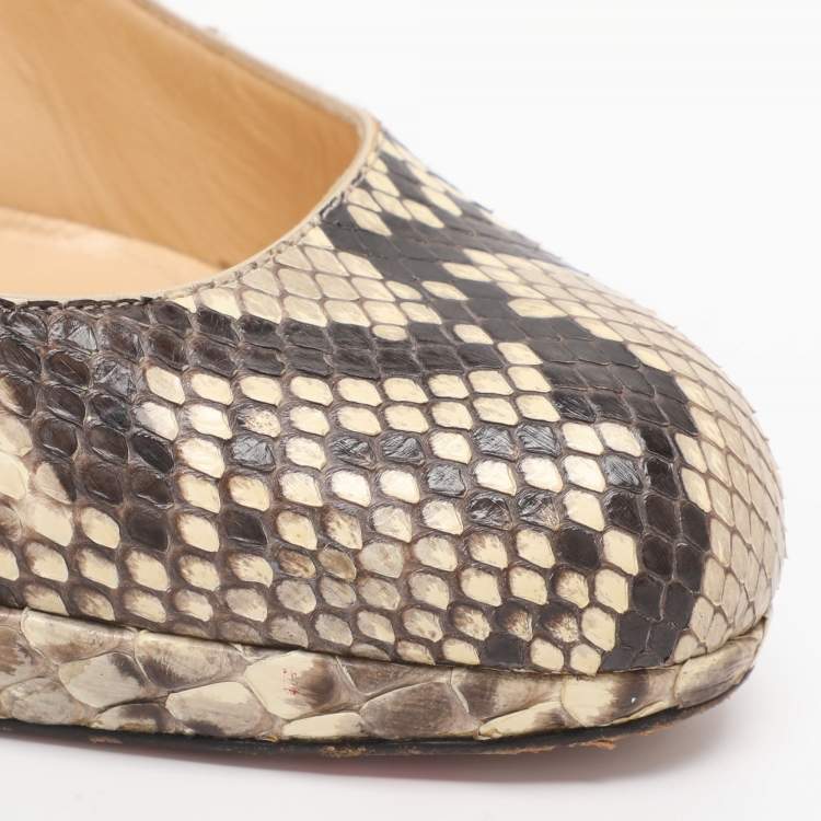 Pre Owned Christian Louboutin Simple Size 38.5 Brown/Beige Python Pumps