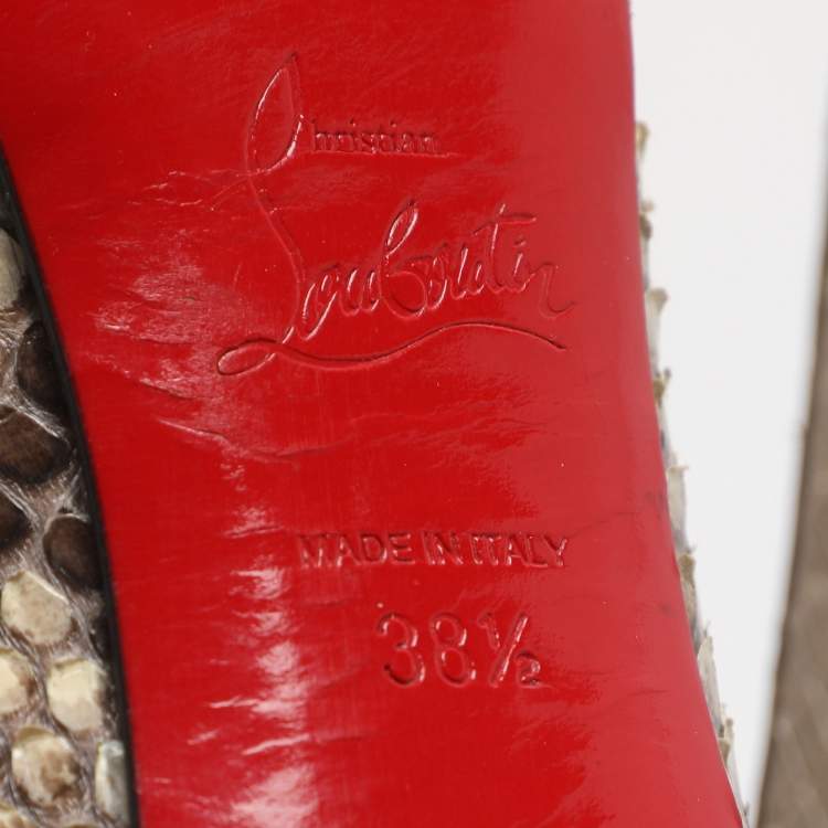 Pre Owned Christian Louboutin Simple Size 38.5 Brown/Beige Python Pumps