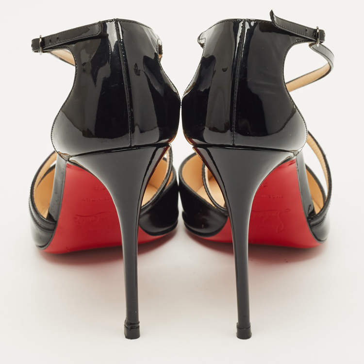 Pre Owned Christian Louboutin Cross Blake Size 38 Black Patent Leather D'orsay Pumps