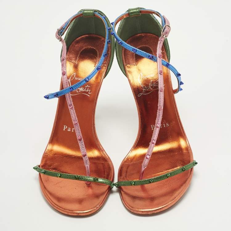 Pre Owned Christian Louboutin Riojana Size 36.5 Multicolor Leather Ankle Strap Sandals