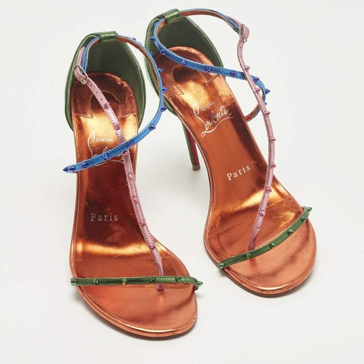 Pre Owned Christian Louboutin Riojana Size 36.5 Multicolor Leather Ankle Strap Sandals