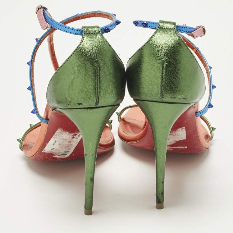 Pre Owned Christian Louboutin Riojana Size 36.5 Multicolor Leather Ankle Strap Sandals