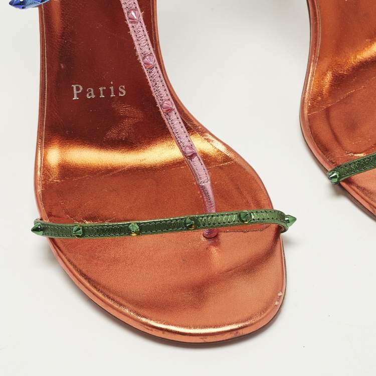 Pre Owned Christian Louboutin Riojana Size 36.5 Multicolor Leather Ankle Strap Sandals