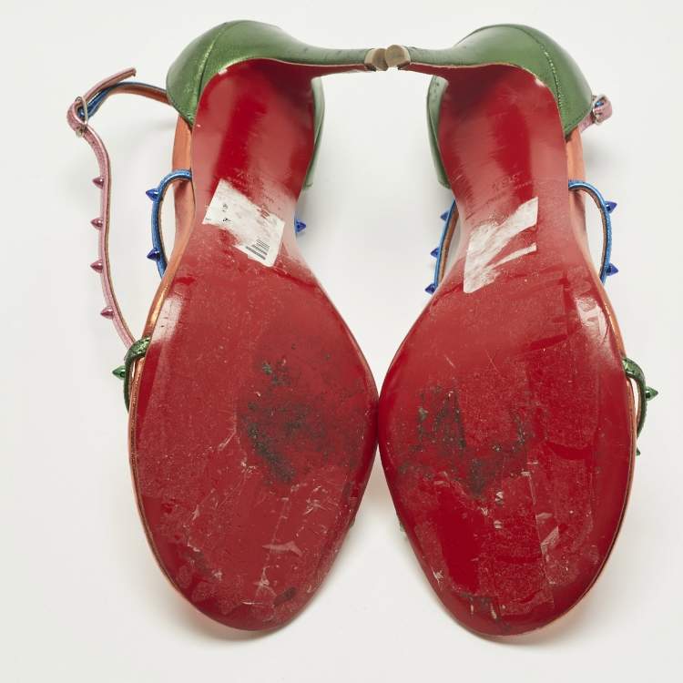 Pre Owned Christian Louboutin Riojana Size 36.5 Multicolor Leather Ankle Strap Sandals