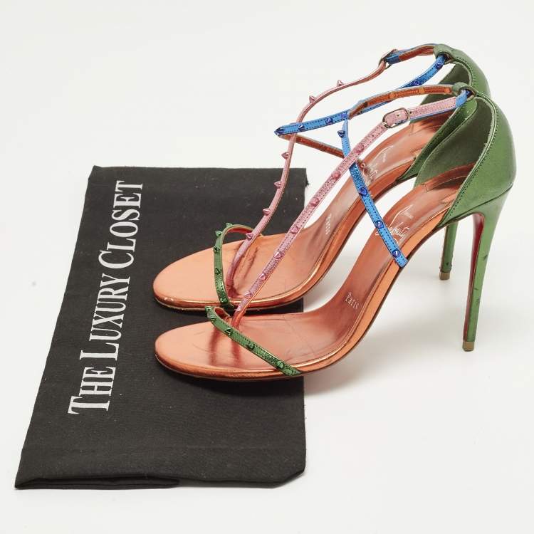 Pre Owned Christian Louboutin Riojana Size 36.5 Multicolor Leather Ankle Strap Sandals