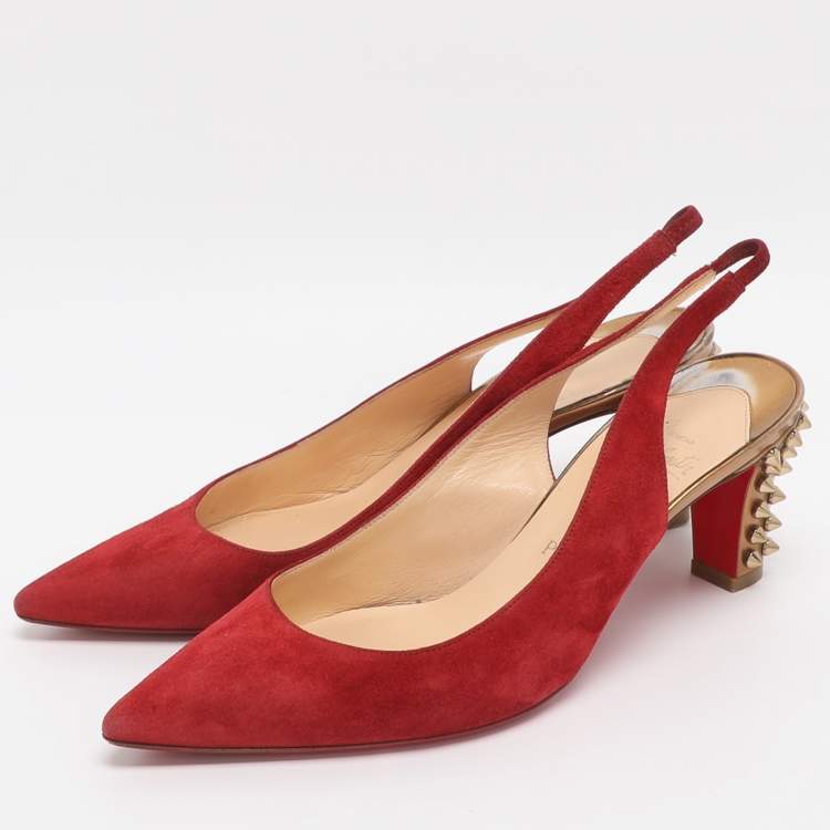 Pre Owned Christian Louboutin Lemer Size 37 Red Suede Slingback Pumps