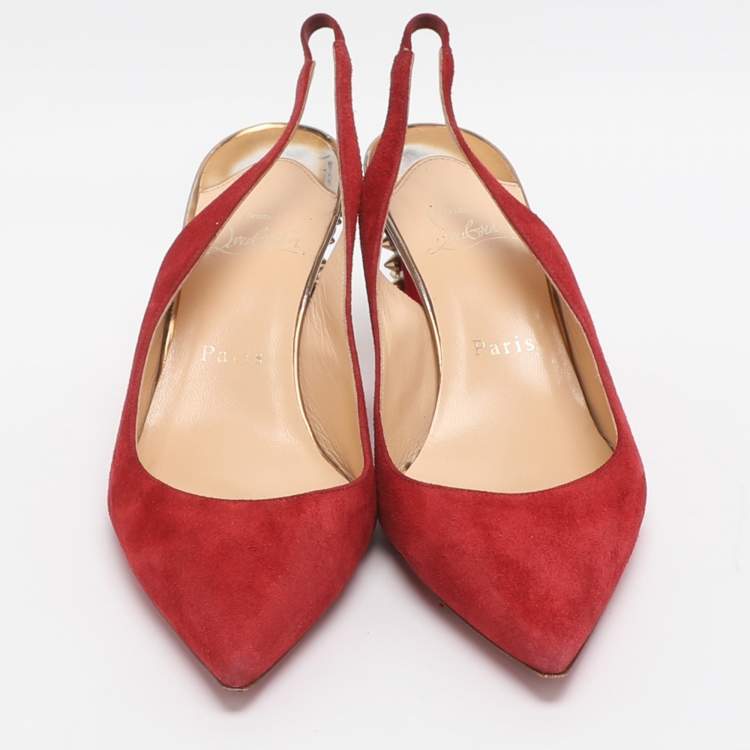 Pre Owned Christian Louboutin Lemer Size 37 Red Suede Slingback Pumps