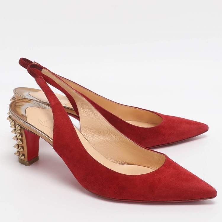 Pre Owned Christian Louboutin Lemer Size 37 Red Suede Slingback Pumps