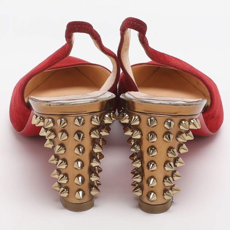 Pre Owned Christian Louboutin Lemer Size 37 Red Suede Slingback Pumps