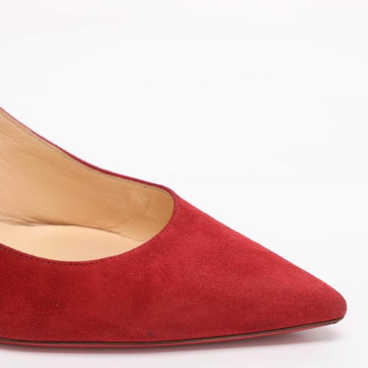 Pre Owned Christian Louboutin Lemer Size 37 Red Suede Slingback Pumps