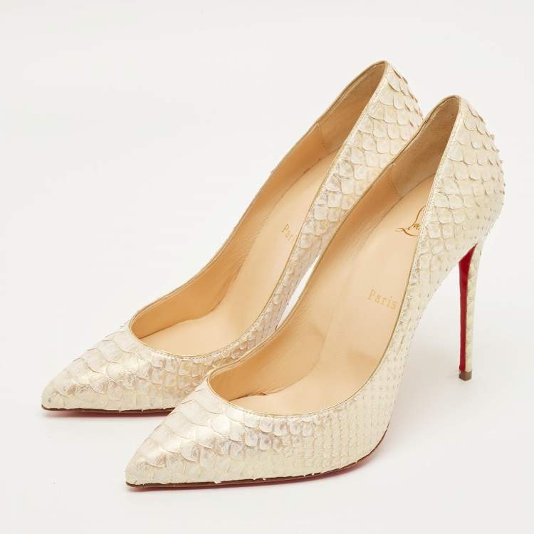 مملوكة مسبقًا Christian Louboutin Pigalle Follies Size 40.5 Beige Python Leather Pumps