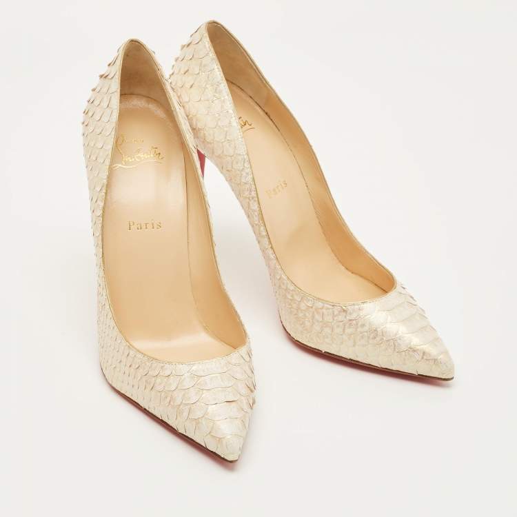 مملوكة مسبقًا Christian Louboutin Pigalle Follies Size 40.5 Beige Python Leather Pumps