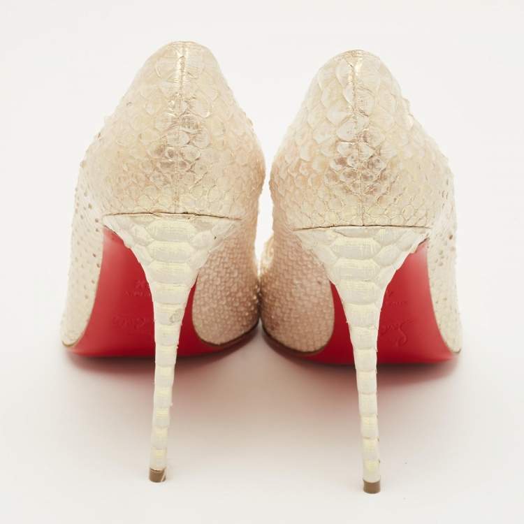 مملوكة مسبقًا Christian Louboutin Pigalle Follies Size 40.5 Beige Python Leather Pumps