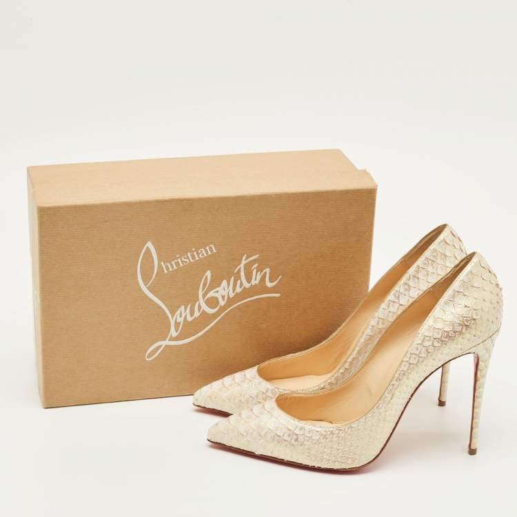 مملوكة مسبقًا Christian Louboutin Pigalle Follies Size 40.5 Beige Python Leather Pumps