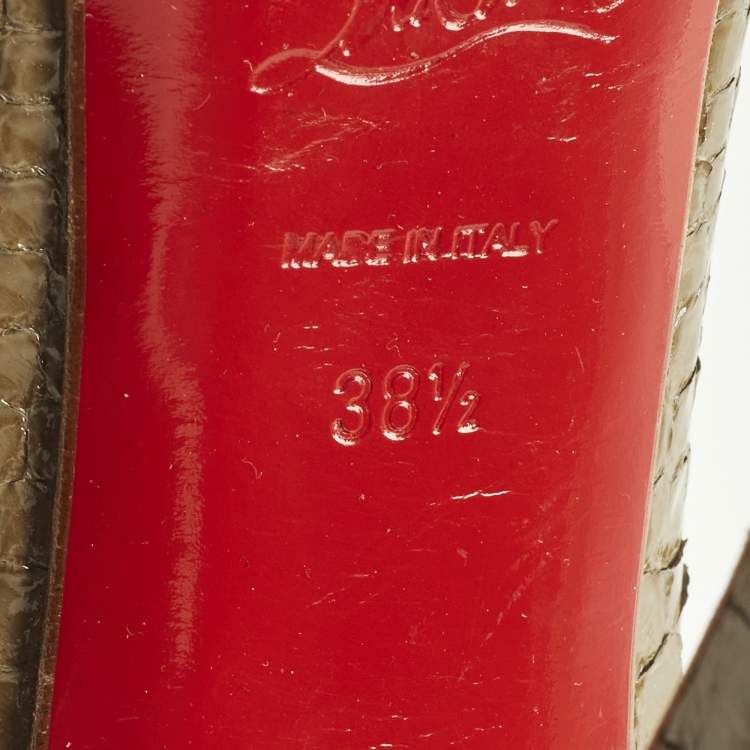 Pre Owned Christian Louboutin Lady Peep Size 38.5 Green Python Leather Peep Toe Pumps