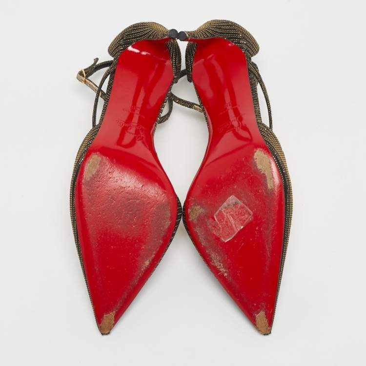 Pre Owned Christian Louboutin Cross Blake Size 38  Two Tone Lurex Fabric D'orsay Pumps