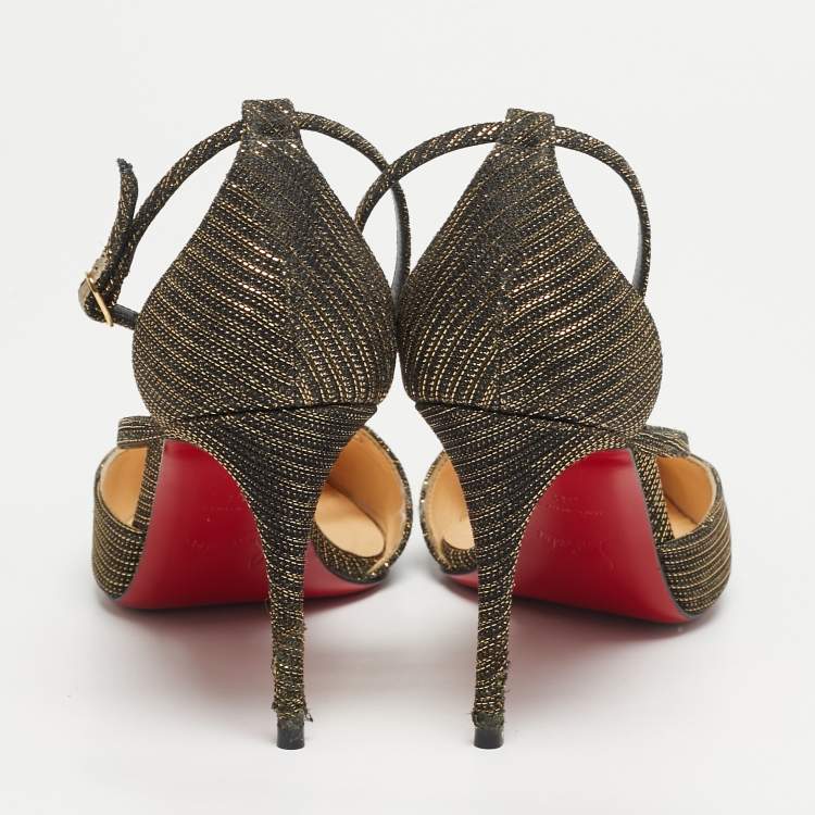 Pre Owned Christian Louboutin Cross Blake Size 38  Two Tone Lurex Fabric D'orsay Pumps