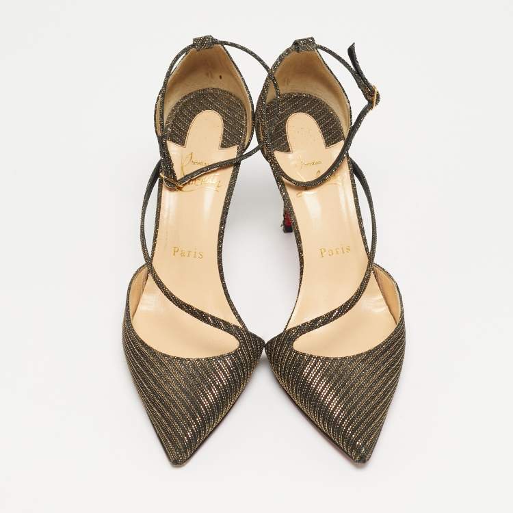 Pre Owned Christian Louboutin Cross Blake Size 38  Two Tone Lurex Fabric D'orsay Pumps
