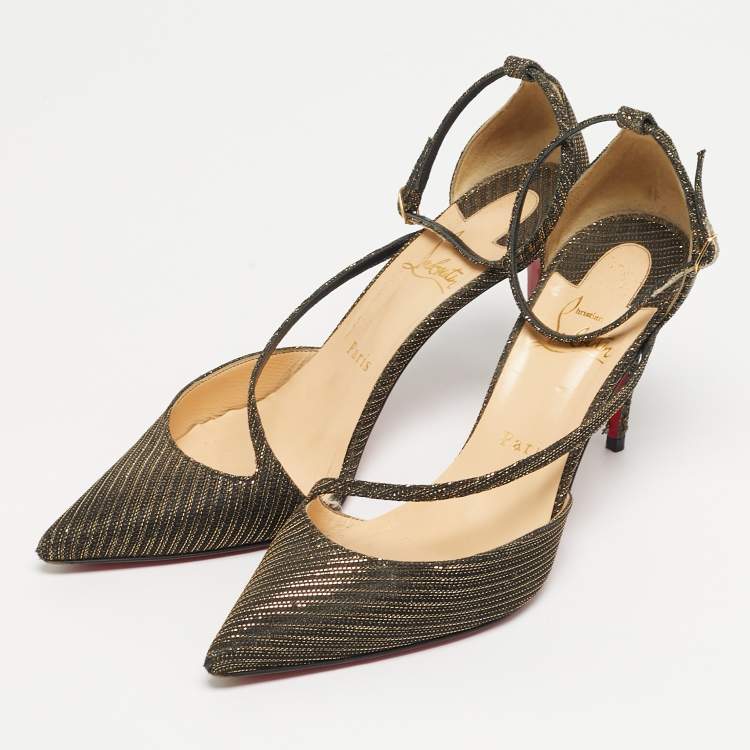 Pre Owned Christian Louboutin Cross Blake Size 38  Two Tone Lurex Fabric D'orsay Pumps